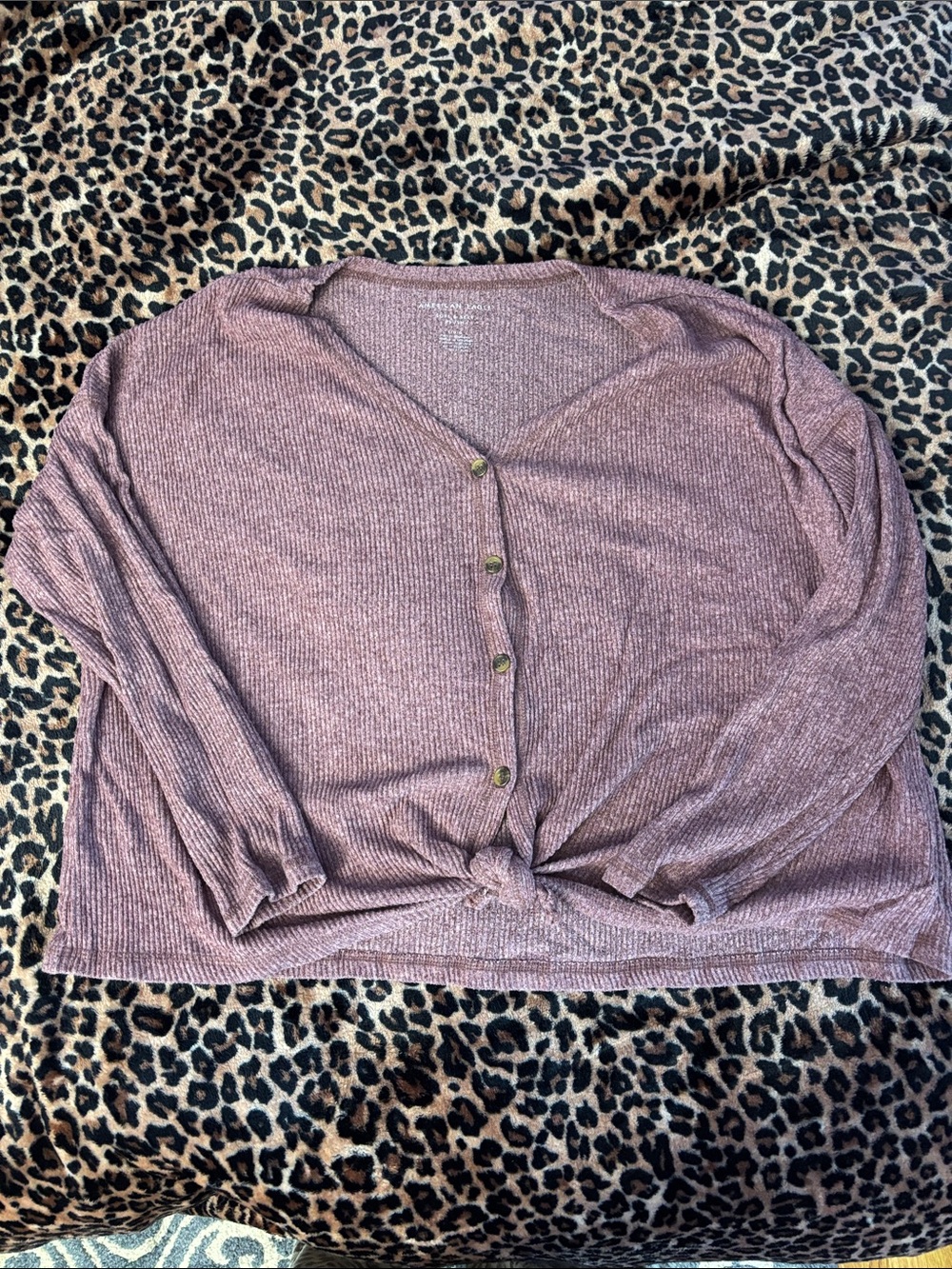 American Eagle Outfitters Mauve Ribbed V-Neck Button Front Top